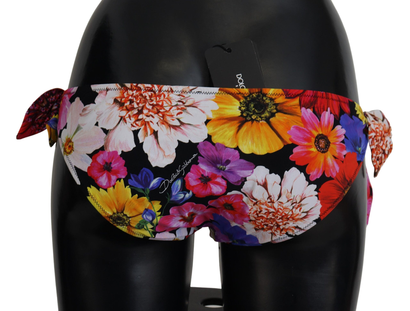 Black floral print swimsuit bikini bottom swimwear-null