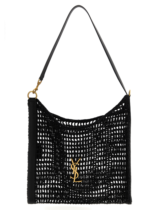 Black raffia shoulder bag-null