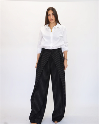 Striped pleated trousers 19680, Pink, medium