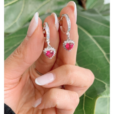 Heart zircon hoops, Fuchia Zircon, medium