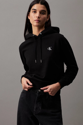 Embroidery hoodie, Black, medium