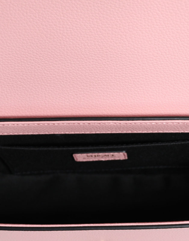 Pink grainy calf leather logo crossbody shoulder bag-null