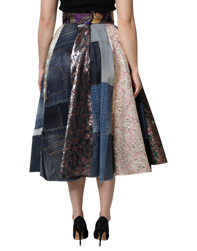 Multicolor patchwork high waisted midi skirt-null
