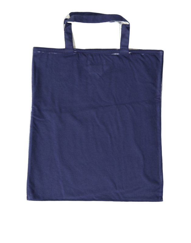 Blue jersey fabric logo shoulder shopping tote shopping bag-null