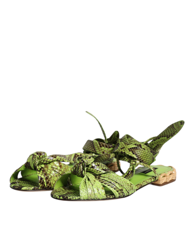 Green animal print ankle wrap sandals shoes-null