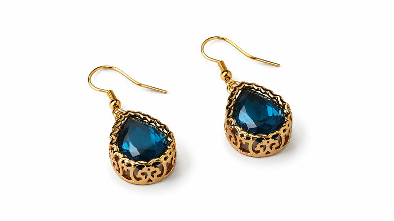 Blue crystal drop earrings-null