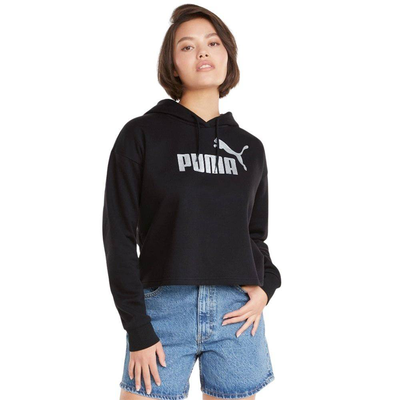 Ess+ cropped metallic logo womens hoodie