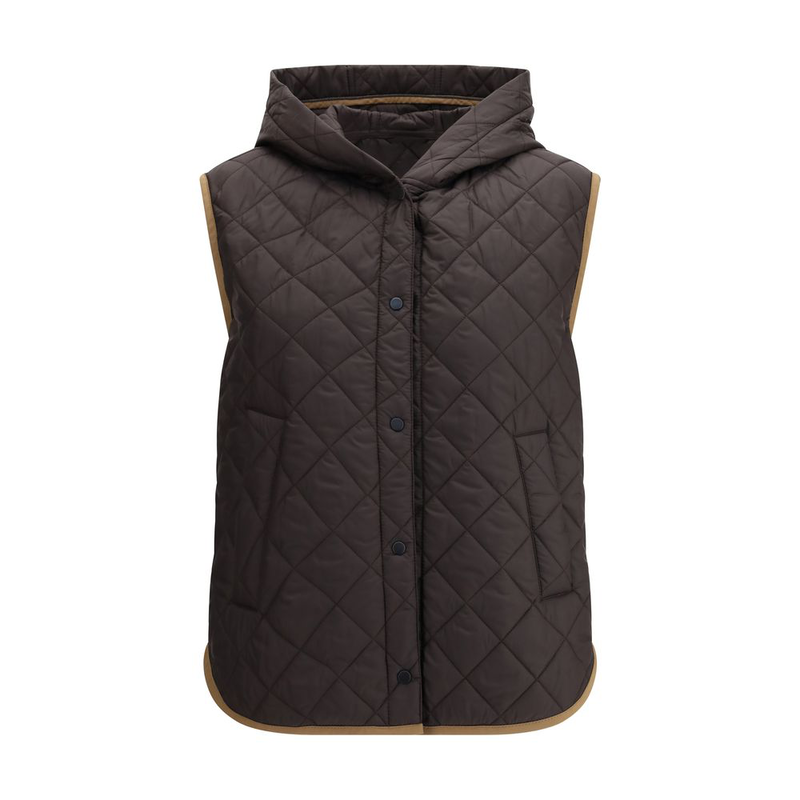 Brown nylon sleveless jacket-null