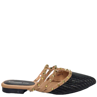 Valeria studded flat mules - black, Black, medium