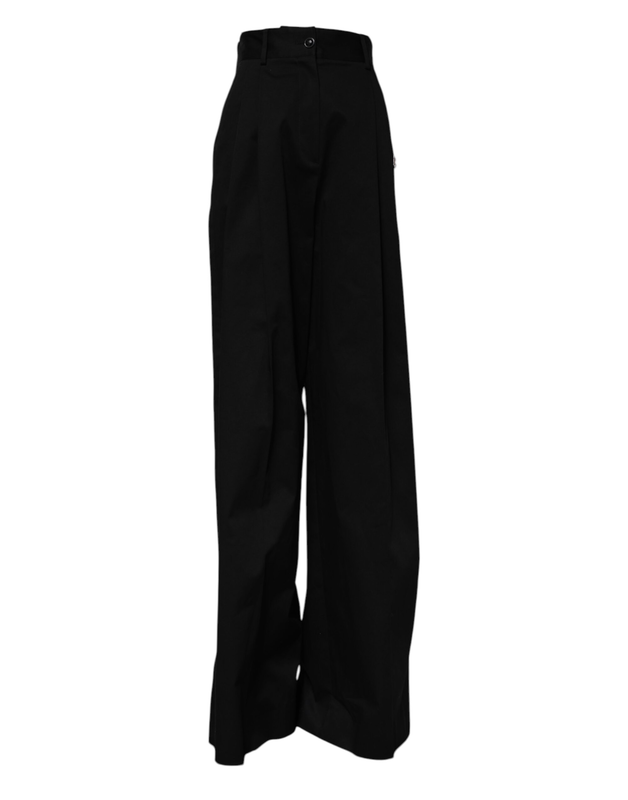 Black cotton highwaist wide leg pants-null