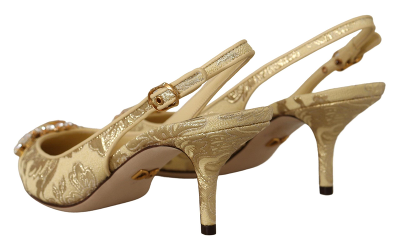 Gold crystal slingbacks pumps heels shoes-null