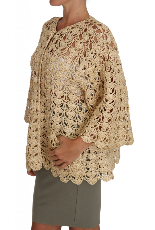 Beige cardigan crochet knitted raffia sweater-null