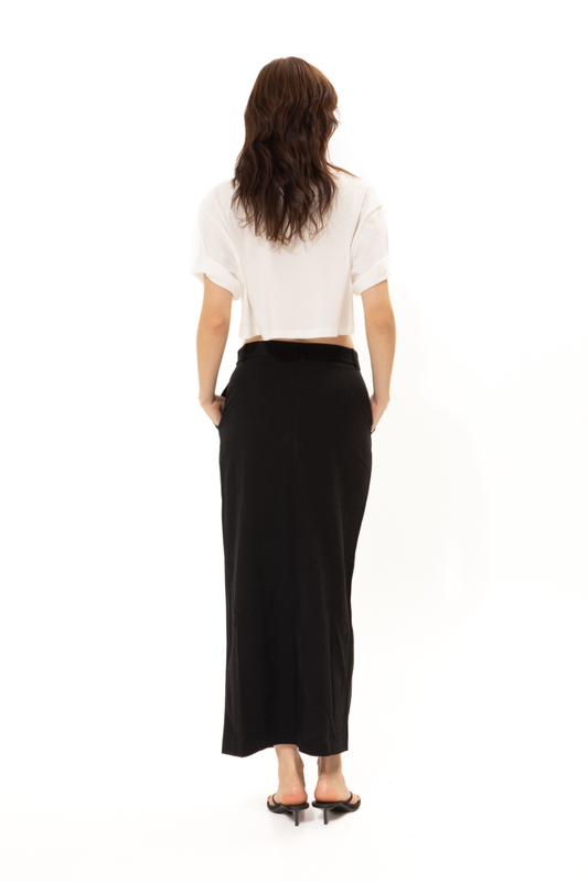 Black straight-line midi skirt-null