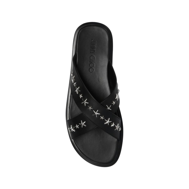 Black calfskin strap-on sandals-null