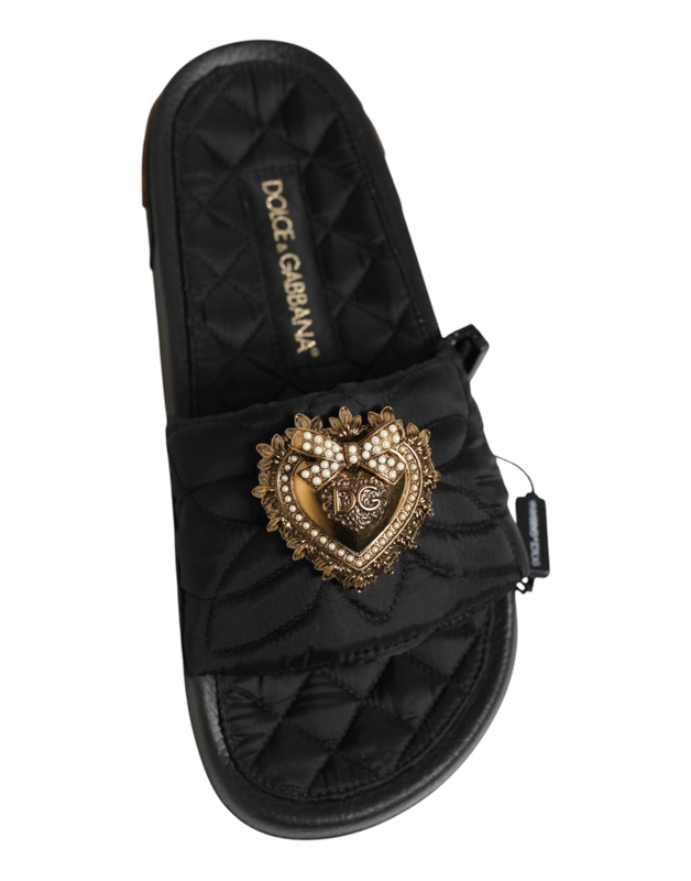 Black devotion matelass&eacute; leather slides shoes-null