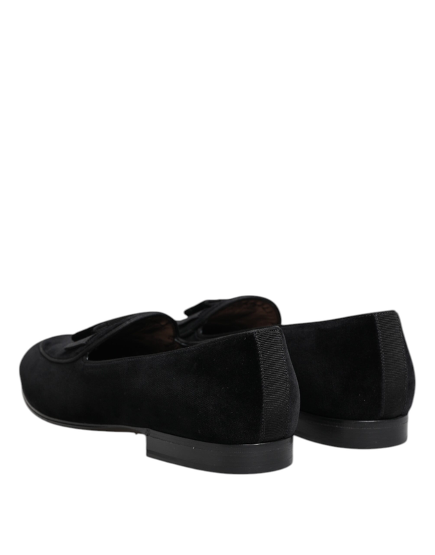 Black velvet loafers formal men dress shoes-null