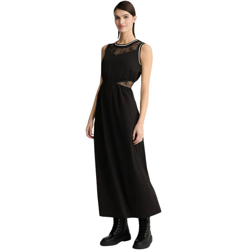 Crew neck dress with tulle details-null