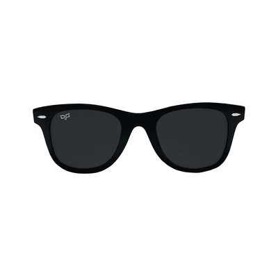 Ojo junior sunglasses wayfarers  black frame and red with black stripe temples with grey lenses rx