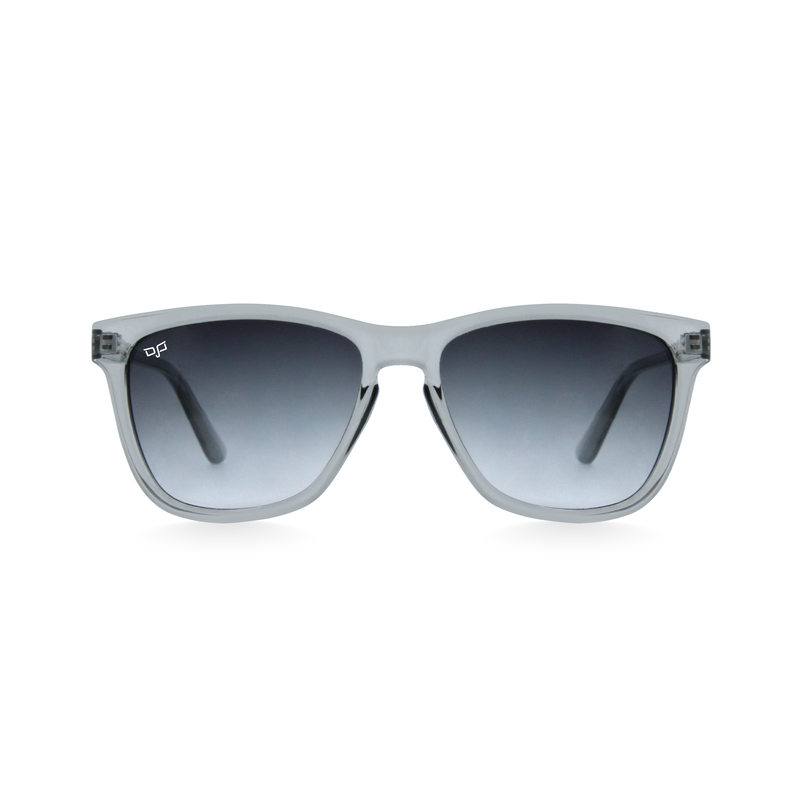 OJO sunglasses square clear grey frame and temples with black lenses rx-null