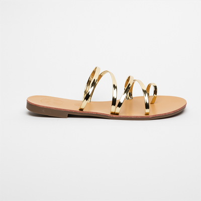 Athenais flat sandals with metallic straps, Gold, medium
