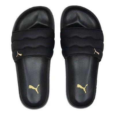 Leadcat 2.0 puffy womens slides, Black / Gold, medium