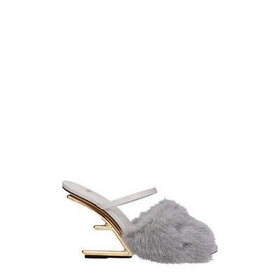 Gray mink slippers, Grey, medium