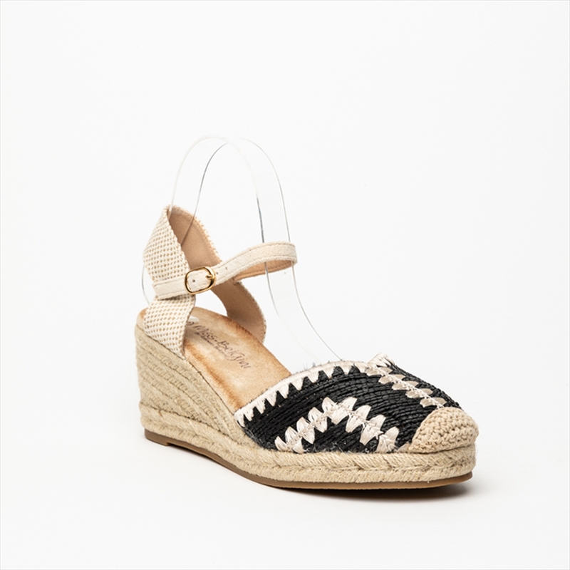 Miss belgini braided crochet espadrille medium wedge heels with ankle strap-null