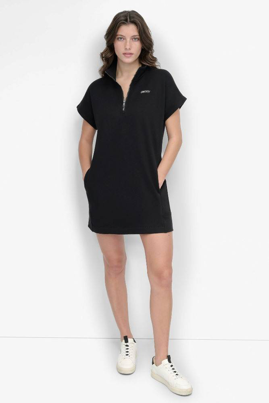 Mini stud logo half zip sneaker dress-null