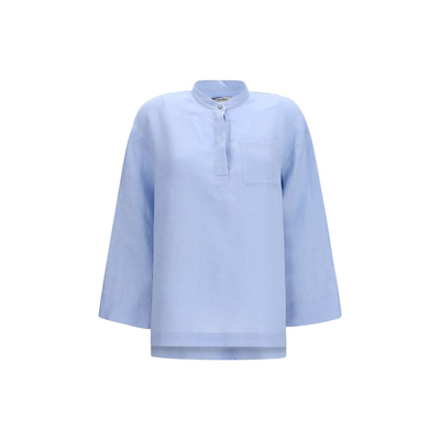 Blue linen dress shirt, Blue, medium
