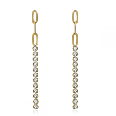 Chain zircon earrings, , medium