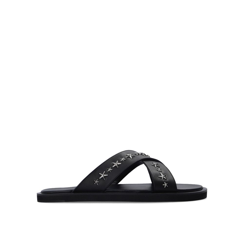Black calfskin strap-on sandals-null