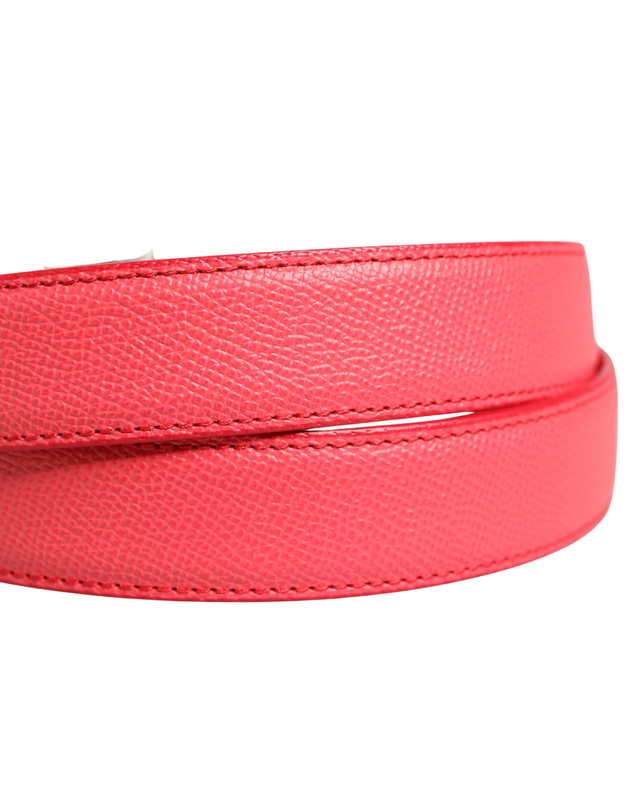 Pink calf leather silver metal buckle belt-null