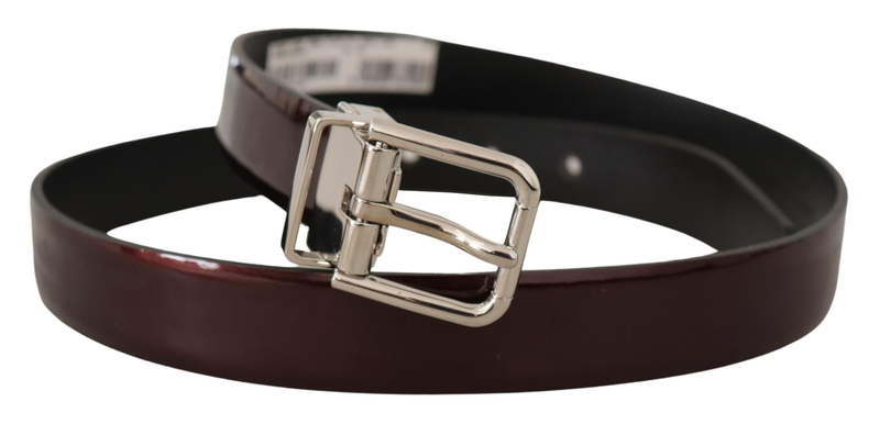 Brown patent leather silver metal buckle belt-null