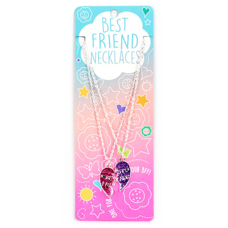Best friend necklaces pink-purple glitter split heart-null