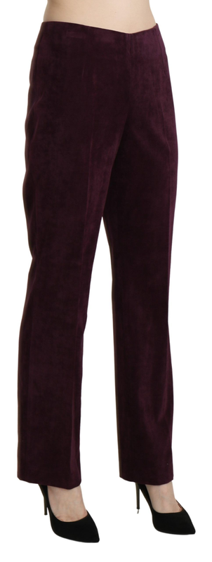 Purple suede high waist straight trouser pants-null