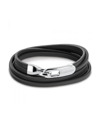 Calvin Klein black leather strip bracelet wrapped & braided