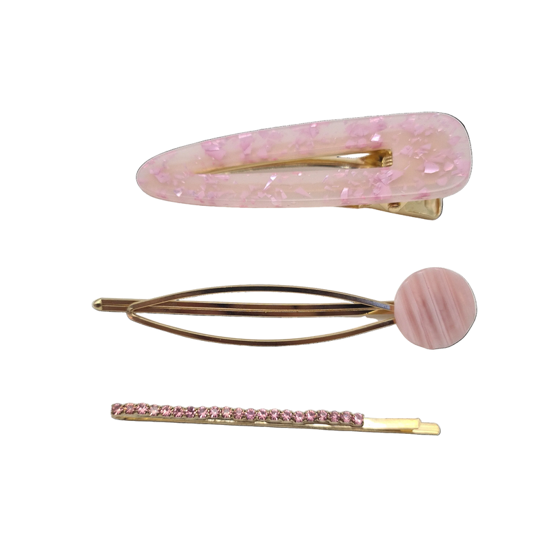 Migant pink pearl and marble hair pins set &ndash; 3 pieces-null