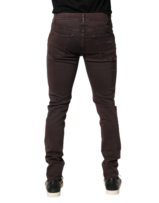 Brown cotton mid waist skinny men denim jeans-null