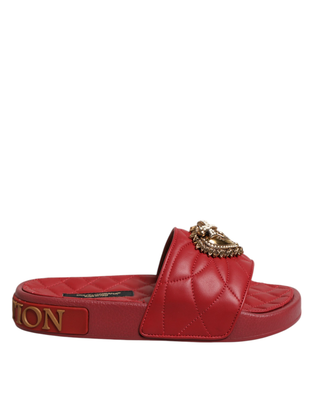 Red devotion matelass&eacute; leather slides shoes, Red, medium