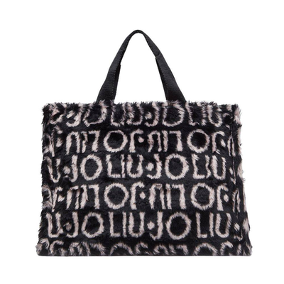 Liu Jo faux fur soft shopping bag aop, Black, medium