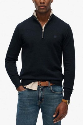 Knitted top half zip - superdry, Navy, medium