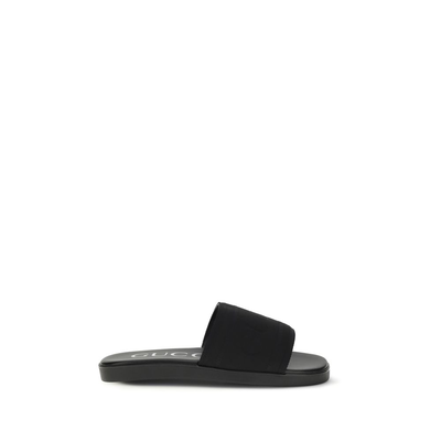Black fabric flat sandals, Black, medium