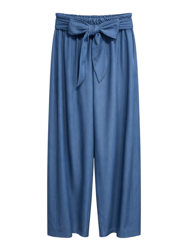 Wide leg pants with elastic waist - blue-null