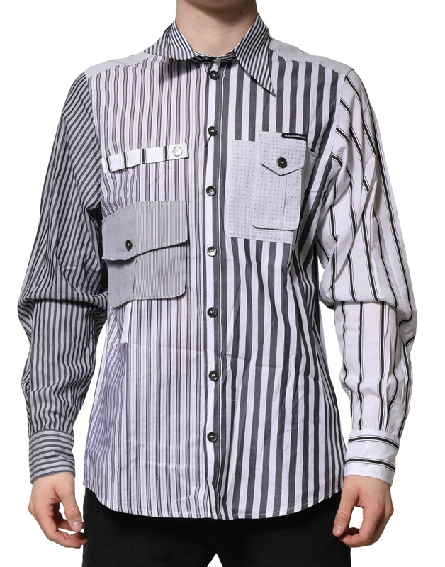 White gray striped cotton men casual shirt-null