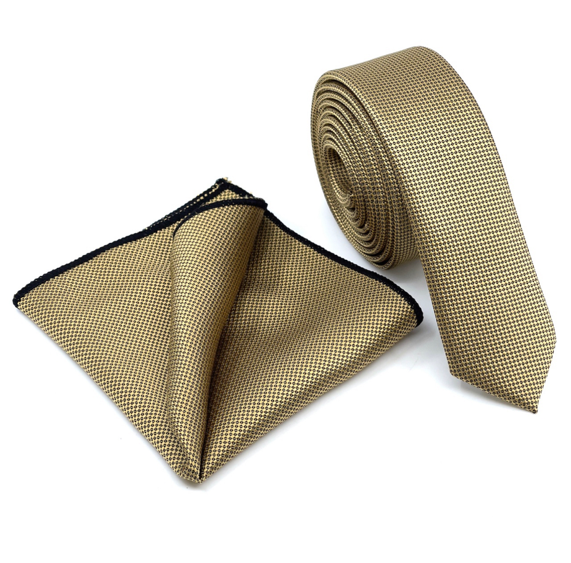Textured skinny tie with handkerchief image number null