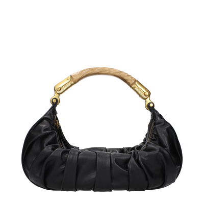 Black leather handbag, Black, medium