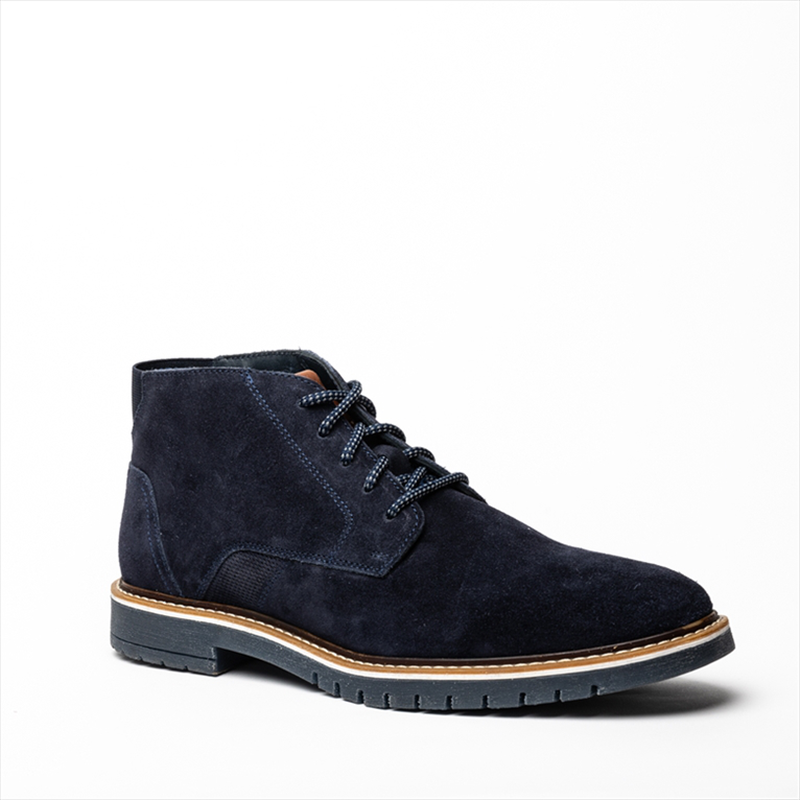 Boston ankle height desert boots with blue outsole image number null