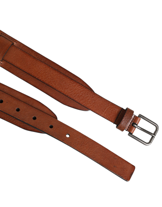 Brown classic gold metal logo buckle men  belt-null