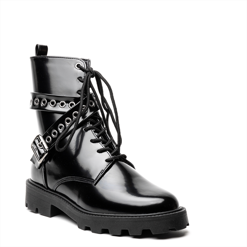 Zatz black combat boots with criss-cross buckle-null