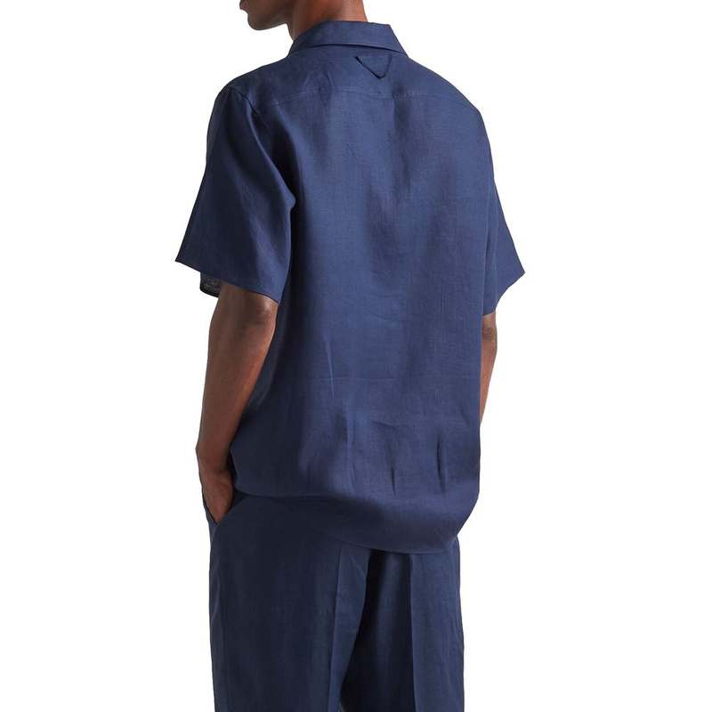 Blue linen shortsleeve shirt-null